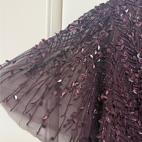NWT | Mac Duggal 35109 Aubergine Purple Embellished Flutter Sleeve Gown Size12 - Picture 6 of 15